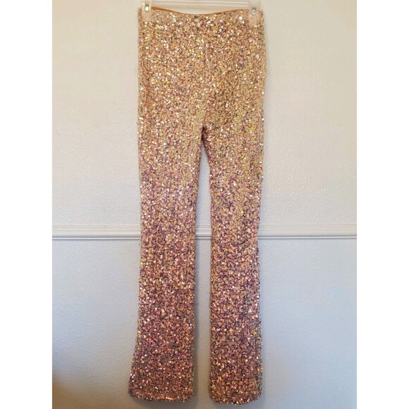 Forever 21 Sequin Mid Rise Flare Pants Women's Size S Pullon Peach Pink - Picture 10 of 16